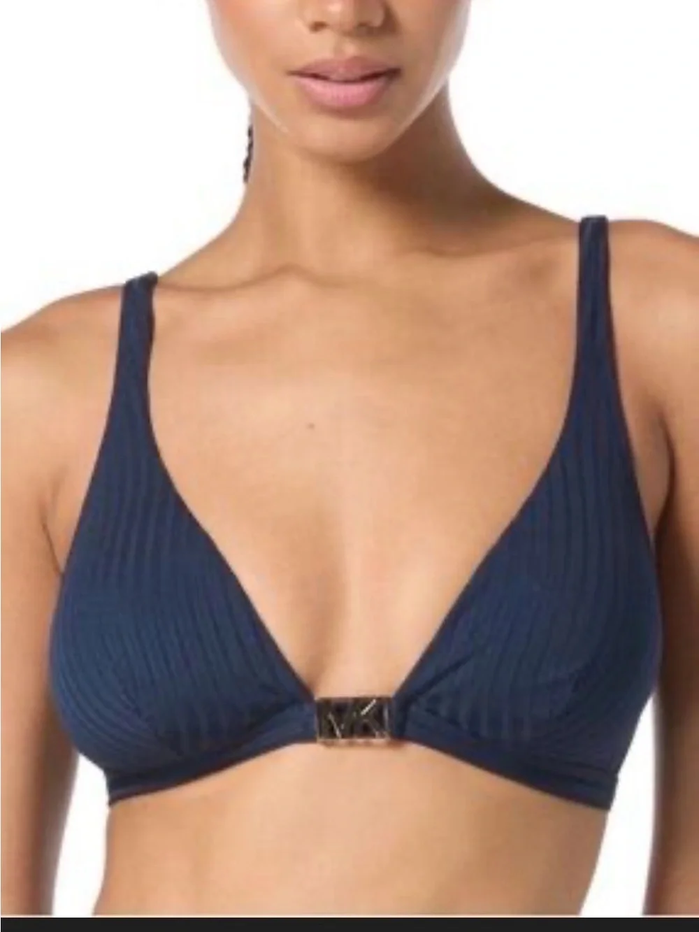 NWT MICHAEL Michael Kors Ribbed Hardware V-Neck Bikini Top